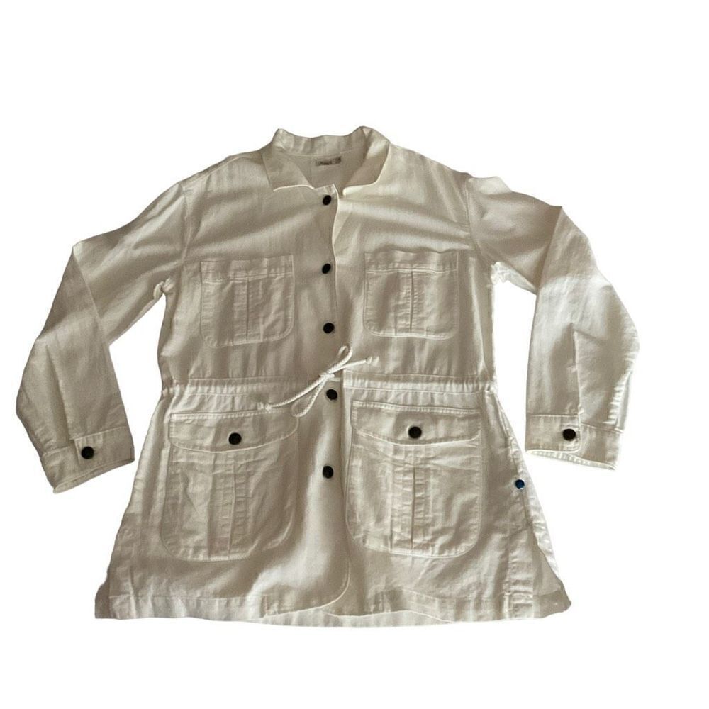 Faherty Jacket Utility White Cotton Linen Button Front Drawstring Belt Medium - Picture 7 of 11